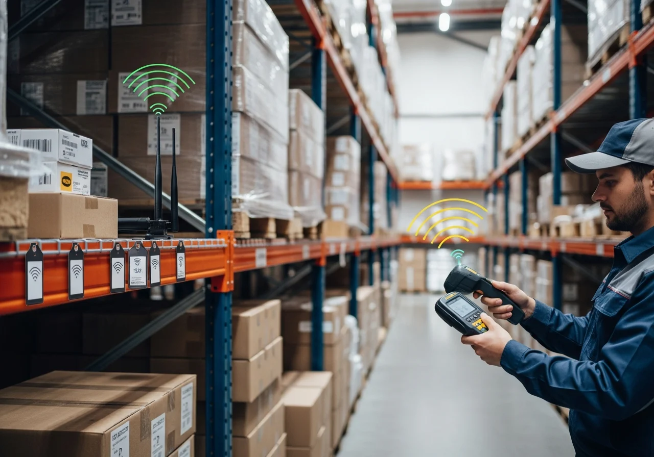 Lectores, antenas y etiquetas RFID para inventarios en almacén